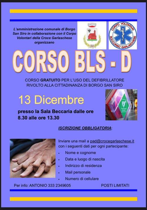 corso gratuito per uso defibrillatore rivolto alla cittadinanza